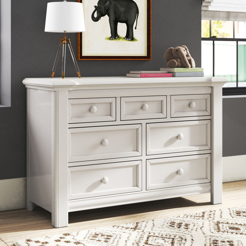 Avah 7 Drawer Double Dresser, Vintage White