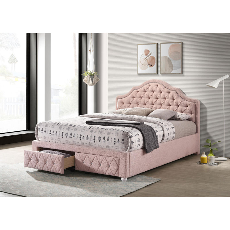 Lit plateforme tapissier avec rangement Ashleigh, Double
