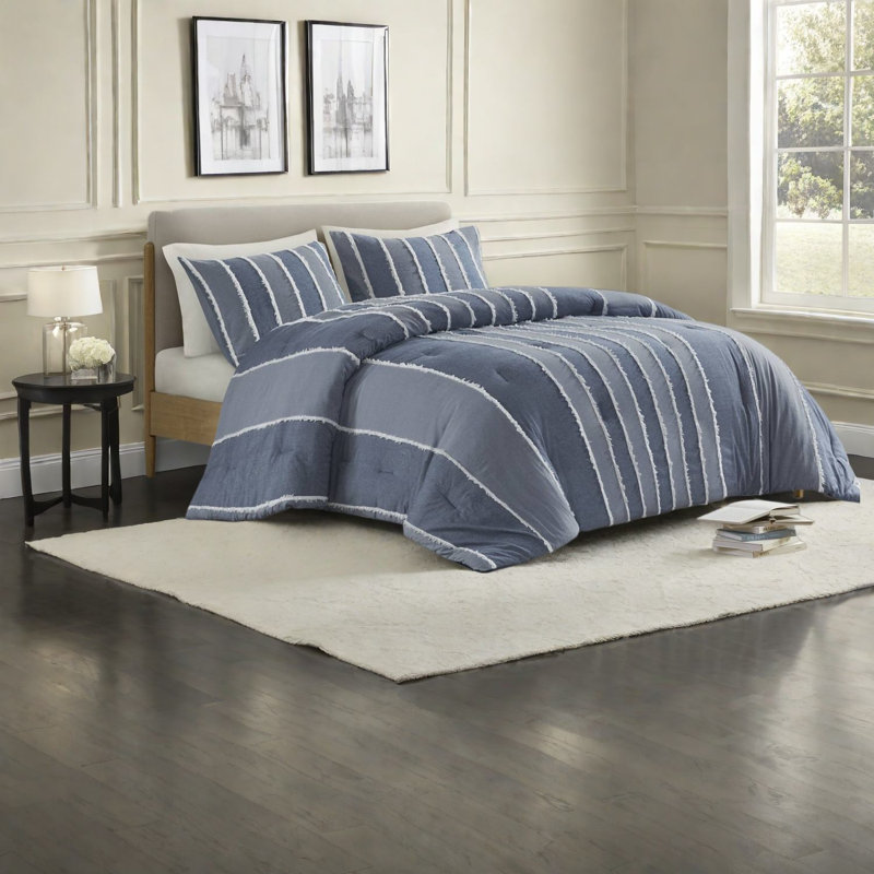 Ensembles de literie en coton de qualité supérieure pour grand confort moderne à rayures bleues