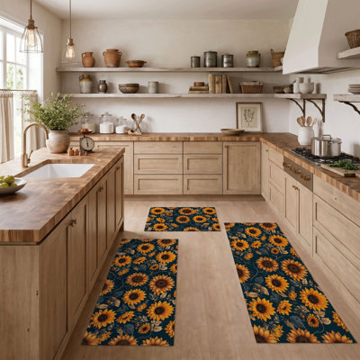 Sunflower Pattern Non-Slip Washable Kitchen Mats