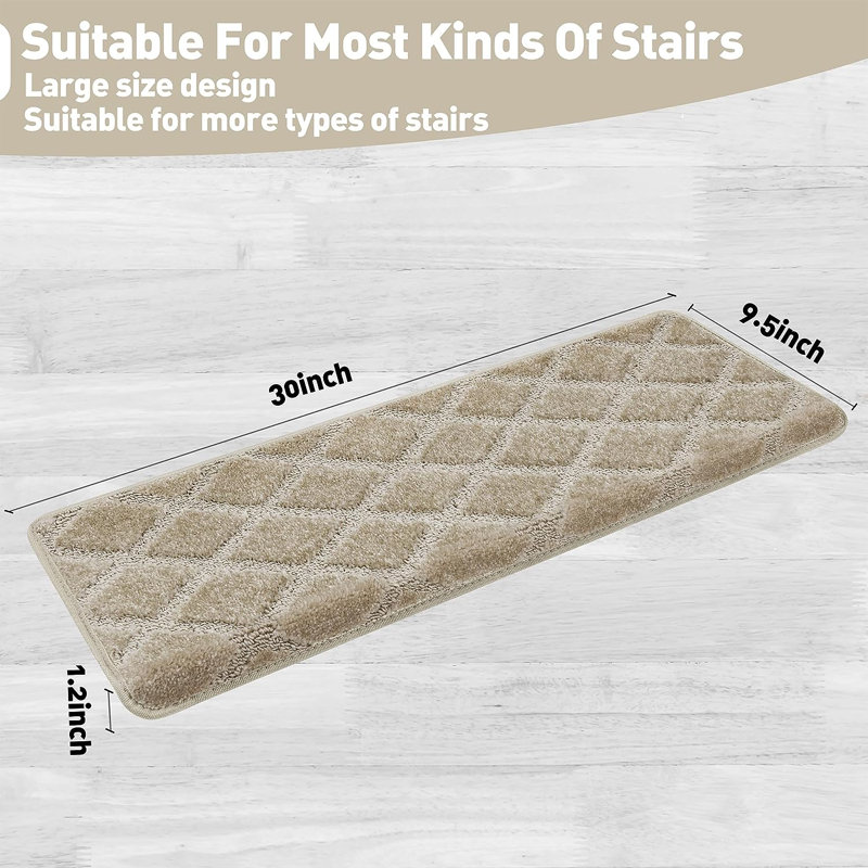 Tapis d'escalier bullnosés antidérapants, Treillis crème gris diamant, 14