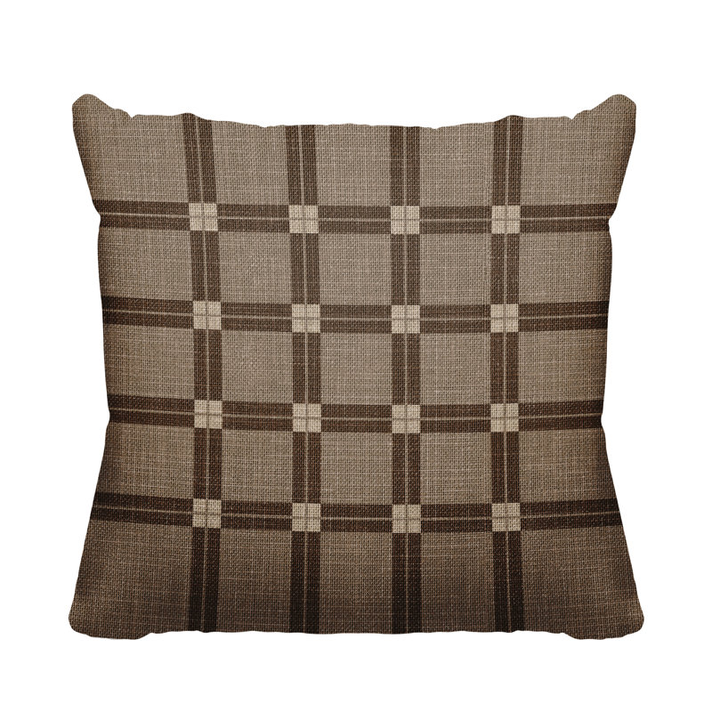 Plaid Outdoor Reversible Throw Pillow, 17" W x 17" H, Brown