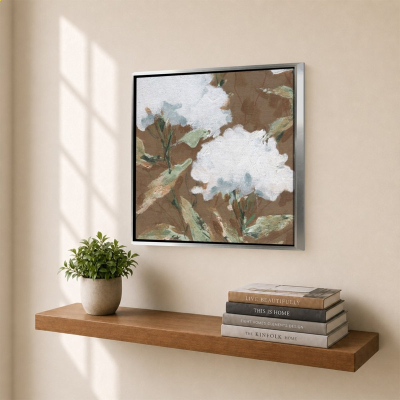 «Mocha Garden I» par Carol Robinson - Impression sur toile, 34" H x 34" W, Silver
