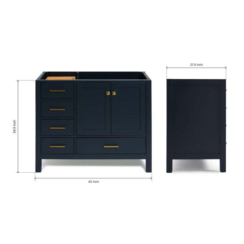 Cambridge 42'' W Single Bathroom Vanity Base, Midnight Blue, Satin Brass