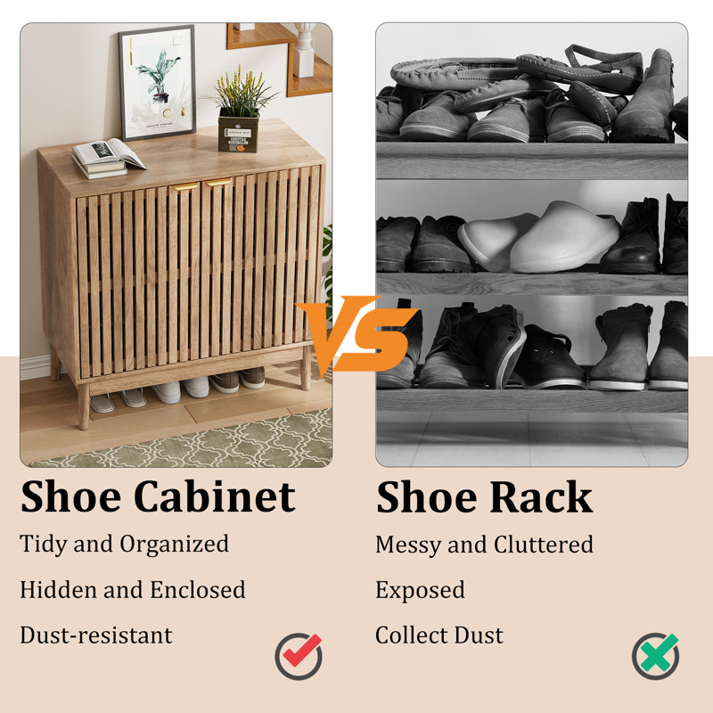 16 Pair Shoe Storage Cabinet, Oak