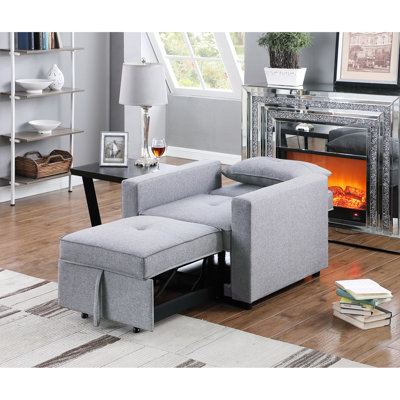 Fauteuil-lit convertible en lin gris 33,86 po avec poche latérale, l 24 po x P 46,5 po coulissant, pochette pour téléphone / tablette, 1 coussin, sièges rembourrés de mousse à ressorts ensachés, siège d'une hauteur de 17 po, profondeur de 21,5 po, 24 po