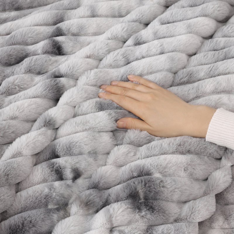 Fluffy Comforter Set 3 Pieces- All Seasons Heavy Faux Fur Comforter With Two Pillowcases, Tie-dye Grey