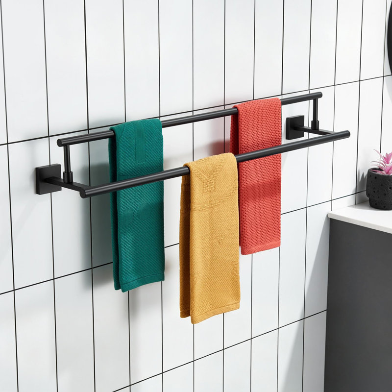 Double barre à serviettes murale 32 pouces en acier inoxydable, Noir mat