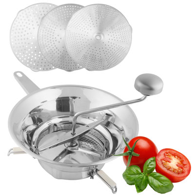 Moulin à nourriture en acier inoxydable avec 3 disques de fraisage (fin / moyen / grossier) - Moulin à nourriture rotatif allant au lave-vaisselle pour la sauce tomate, la purée de pommes de terre, la nourriture pour bébé, la compote de pommes, les purées et la mise en conserve