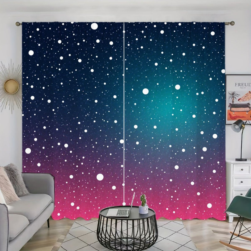 2PCS Gradient Starry Sky Pattern Light Filtering Curtains with Easy Hang Rod Pocket Design, Modern Galaxy Theme Decor, All-Season for Home Living Room Bedroom Study Cabinet Decoration