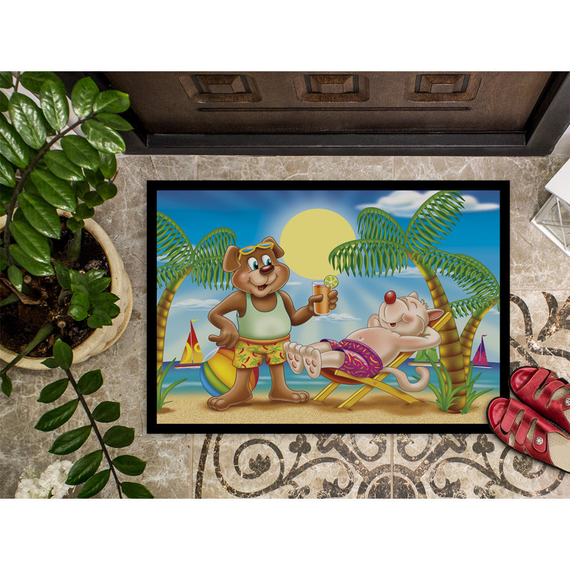 Tapis d'extérieur Fitz Bears Relaxing at the Beach, Rectangle 2 pi x 3 pi