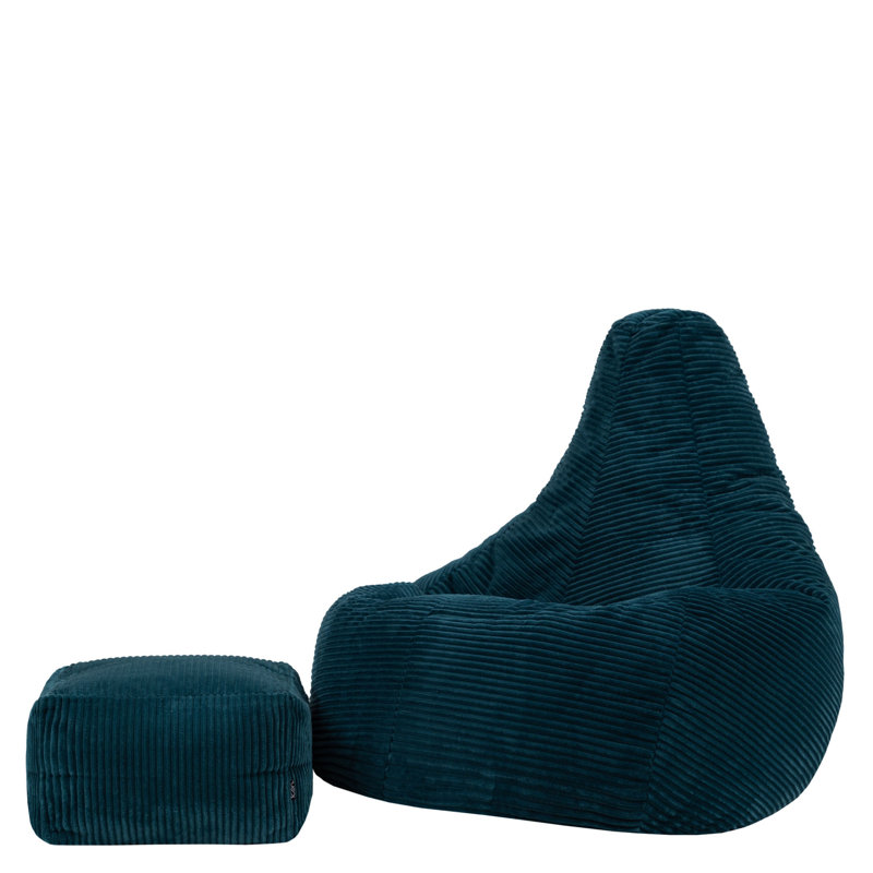 icon Dalton Corduroy XL Recliner Bean Bag and Footstool, Light Grey, Green
