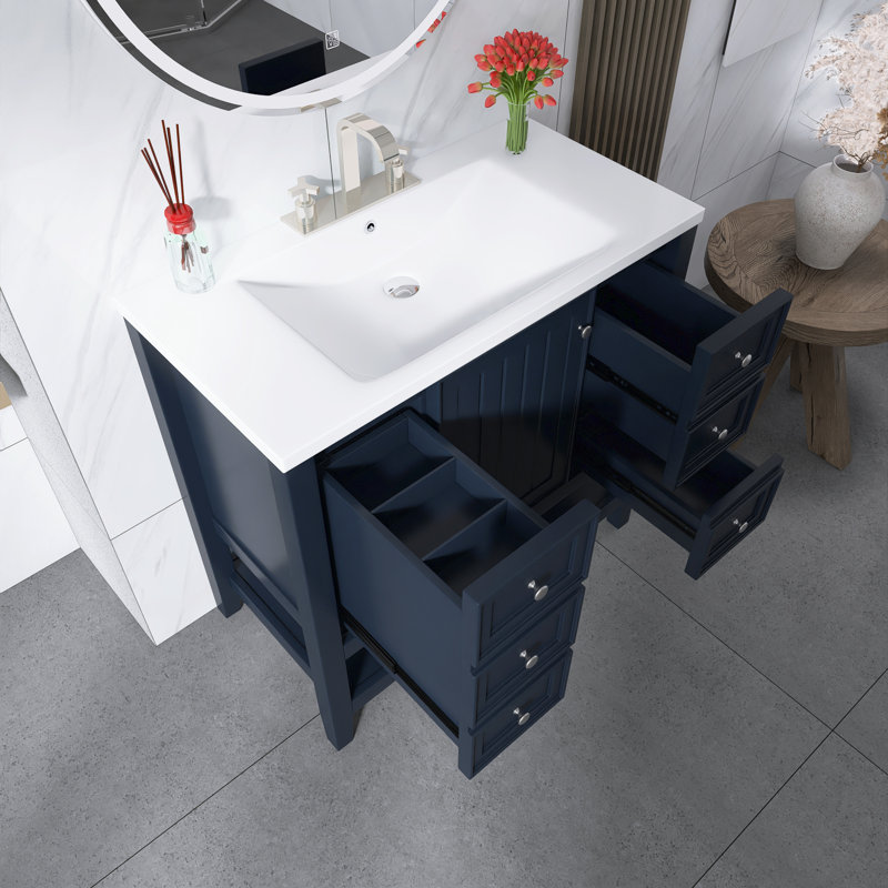 36''Freestanding Bathroom Vanity With Ceramic Sink, Black