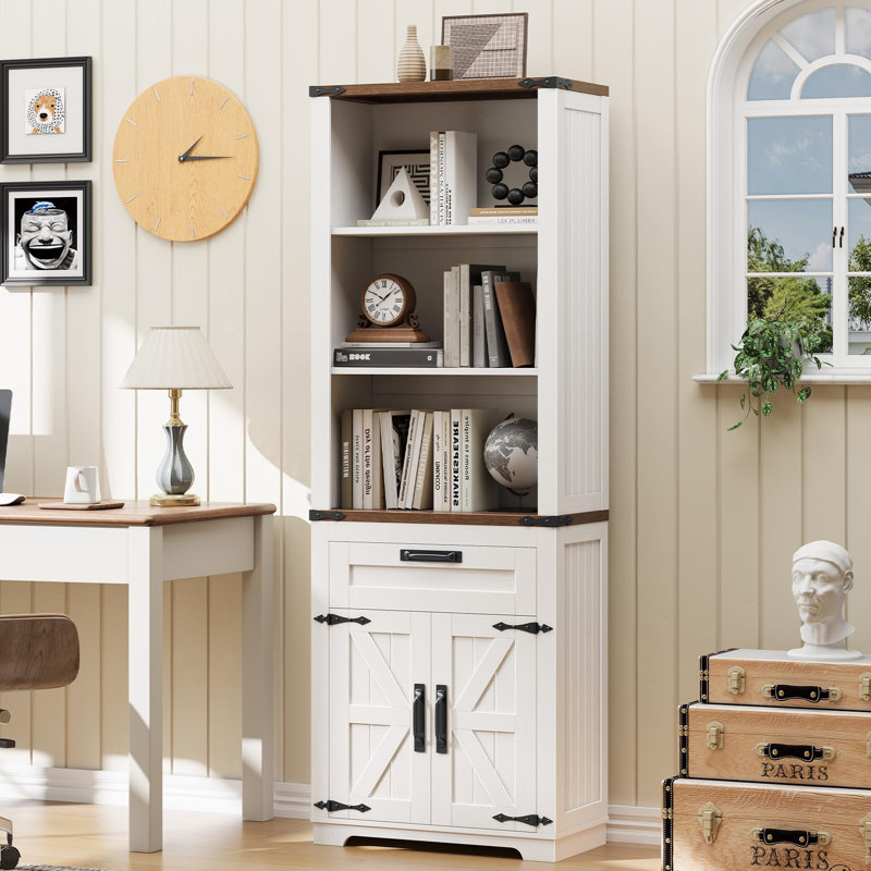 Bibliothèque avec armoire de rangement et tablettes réglables, Blanc