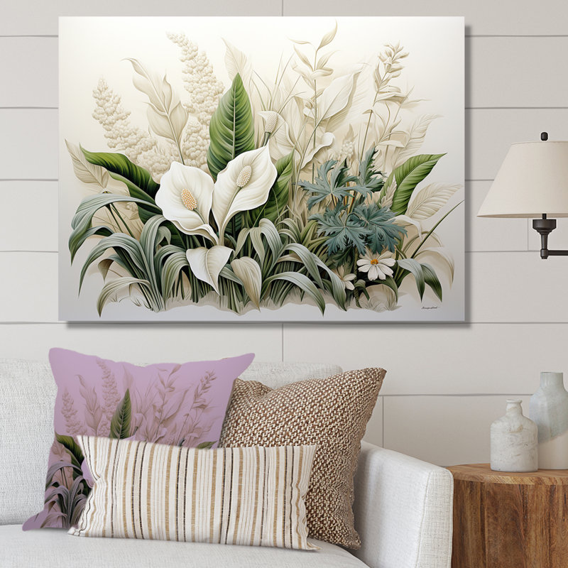 «White Contemporary Botany Wonders» sur impression sur toile, Cadre photo argenté, H 12 po x l 20 po