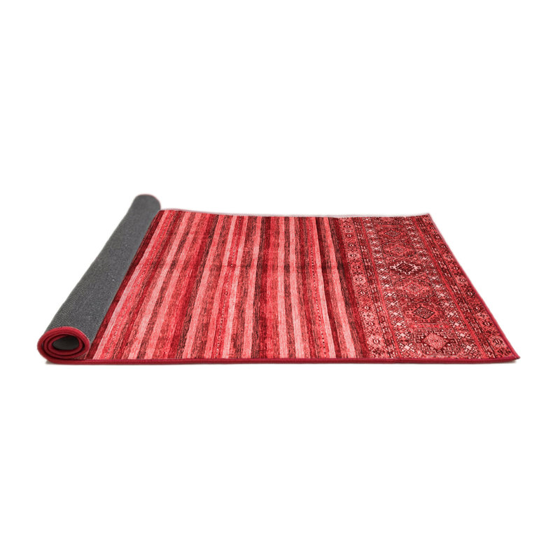Tapis géométrique tissé à la machine en rouge, Rond 8 pi