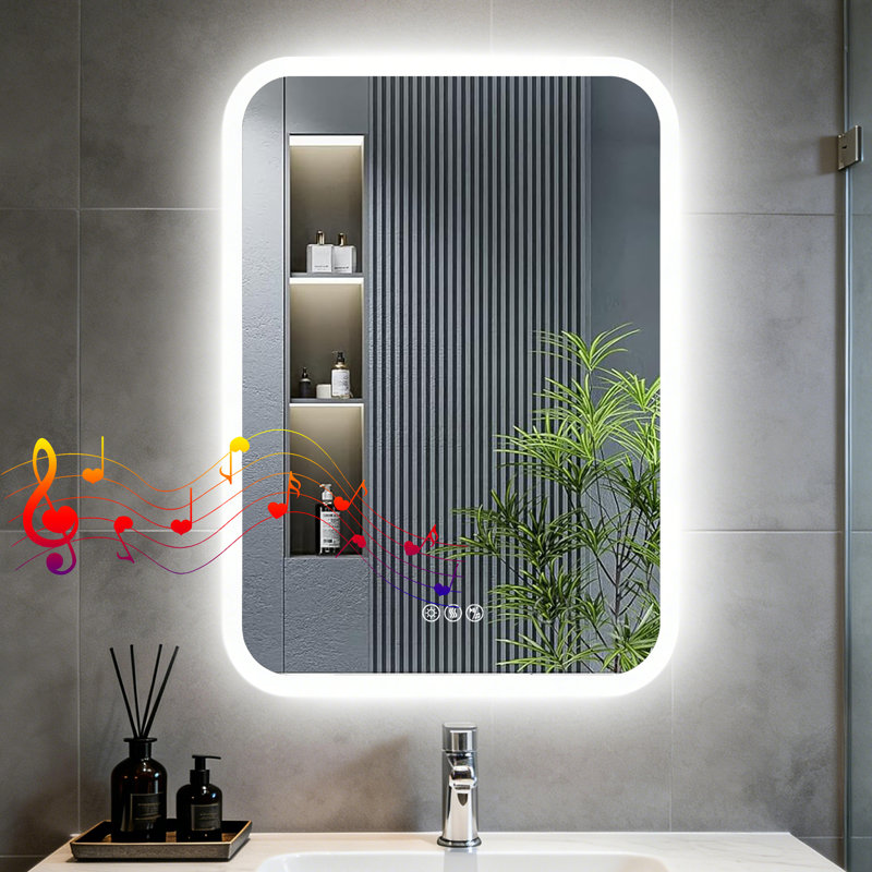 Led Anti-Fog Bathroom Vanity Mirror With Lights,Bluetooth, Dual Poweful Speaker,3 Color Temperature,Dimmable Ip66, 36" x 28"