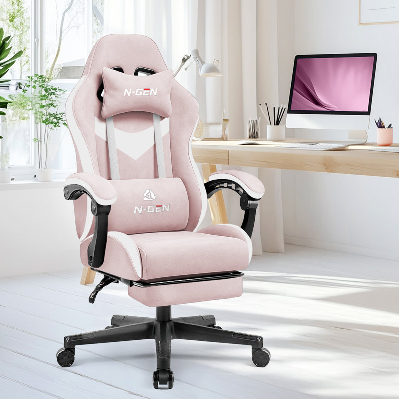 High-Back Adjustable Reclining Ergonomic Fabric PC & Racing Game Chair, Pink