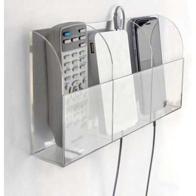 Clear Wall Mounted Charging Phone Holder Smart Phone Station TV Remote Control Holder Wall Box