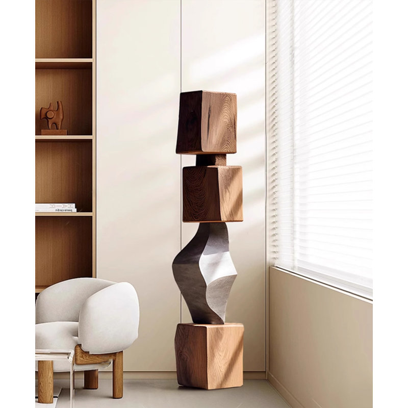 Sculpture abstraite en bois, ornement vertical haut