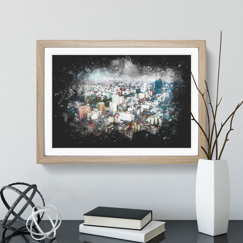 Buenos Aires Skyline in Argentina - Framed Print, 62cm H x 87cm W x 2cm D, Oak Framed