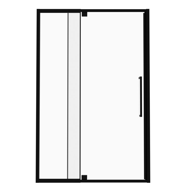 56 à 60 po Large porte de douche à charnière semi-pivotante en verre trempé de 72 mm de hauteur, 1/4 po de 6 mm, noir mat, réversible, poignée en acier inoxydable pour une utilisation facile et durable