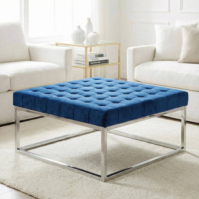 Repose-pieds Cortesi Home Hepburn, Chrome chrome, Blue