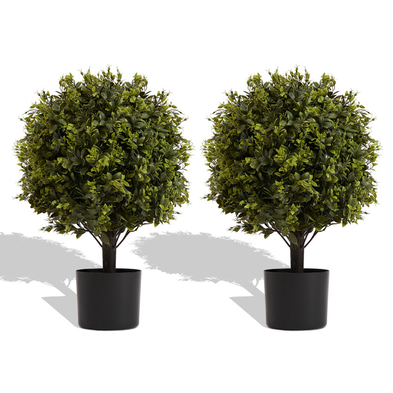 Arbre topiaire en forme de boule de protection UV, plantes artificielles pour la décoration intérieure et extérieure, topiaires en herbe de 55 cm de hauteur (ensemble de 2 pièces)