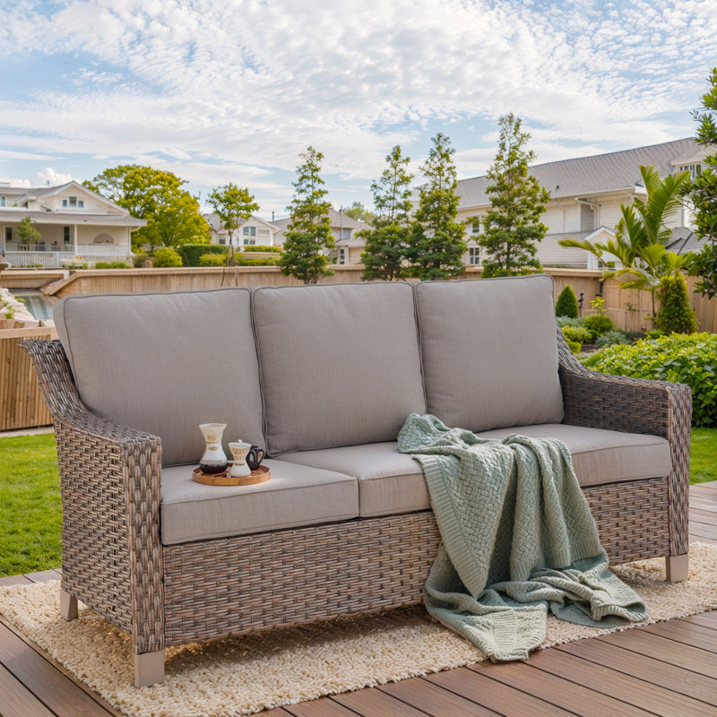 Canapé modulaire d'extérieur 74 po avec coussins 74 po, Gris