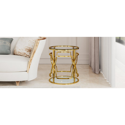 Tables de bout avec rangement, table d'appoint moderne en métal et verre 19,7 po pour la maison