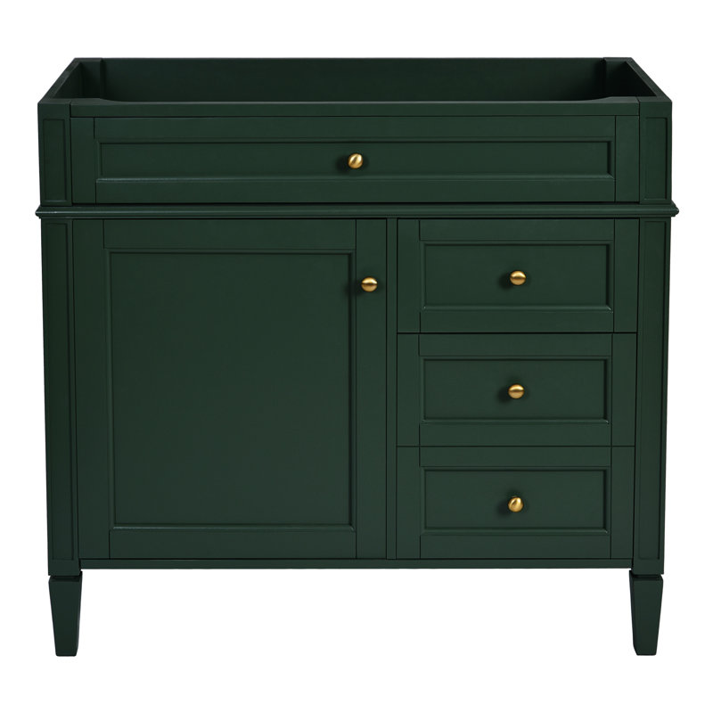 Meuble-lavabo de 36 po en bois massif avec 2 tiroirs, tiroir escamotable et meuble de rangement moderne, Green, Gold