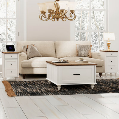Farmhouse Living Room Table Set, 2 End Tables & 1 Storage Coffee Table by Alcott Hill