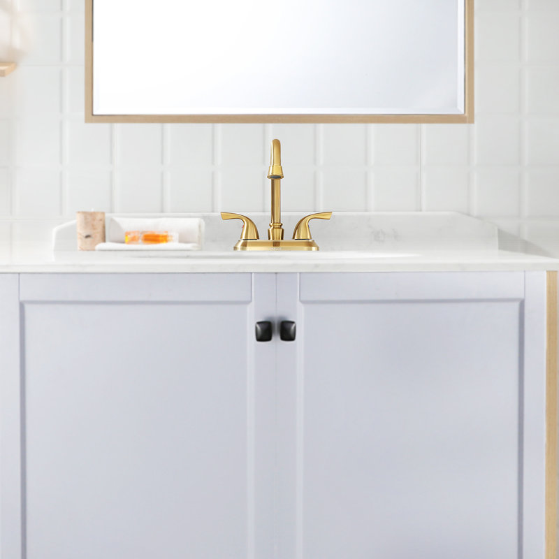 Robinet pour salle de bain à 2 poignées avec ensemble de bonde centrales, Or brossé
