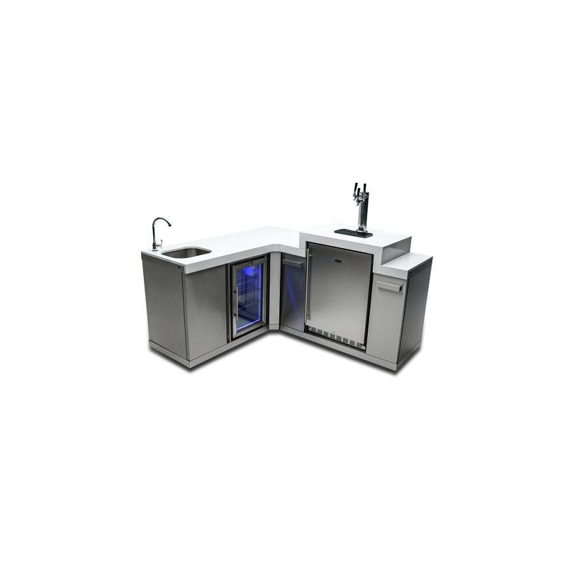 Mont Alpi Bar Series Ma-bev90keg 90 Degree Stainless Steel Outdoor Rated 3 Beer Tap Kegerator Keg Dispenser + Wine Cooler Beverage Center Refrigerator + Granite Countertops + Faucet & Sink
