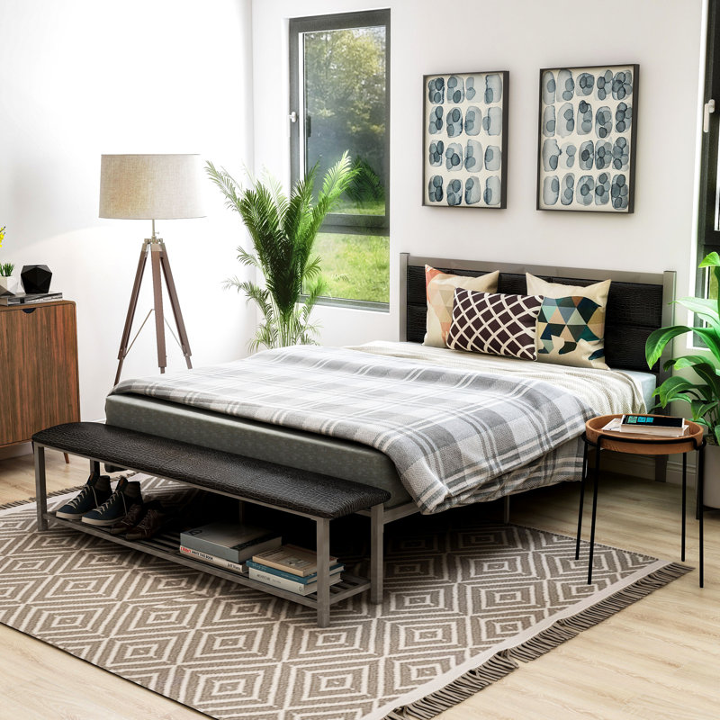 Jax Upholstered Metal Platform Storage Bed, Queen, Black