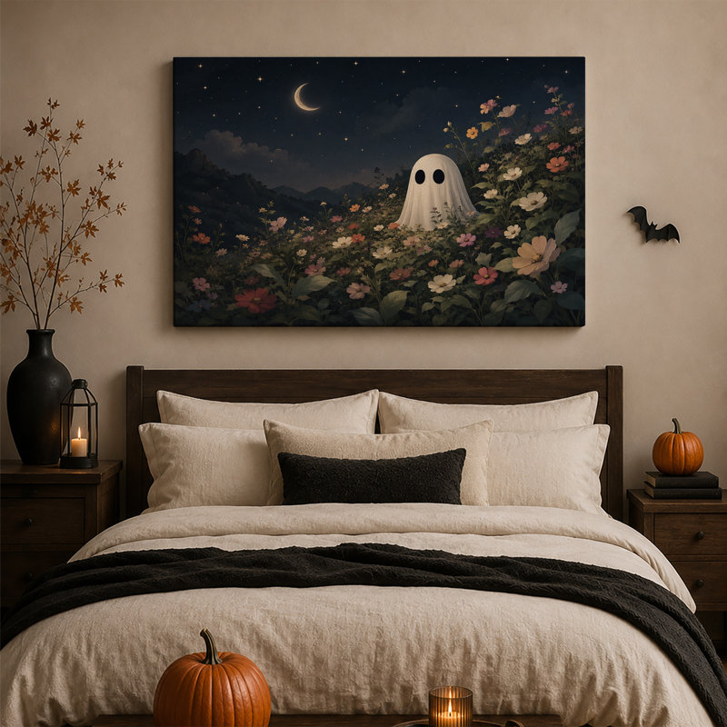 Art mural blanc sur toile Halloween, 12"H x 18"W