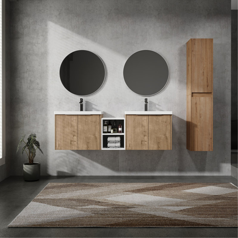 Armoire de salle de bain 60 po - Lavabo et unité latérale, finition, meuble-lavabo spacieux avec et, design contemporain, 60"