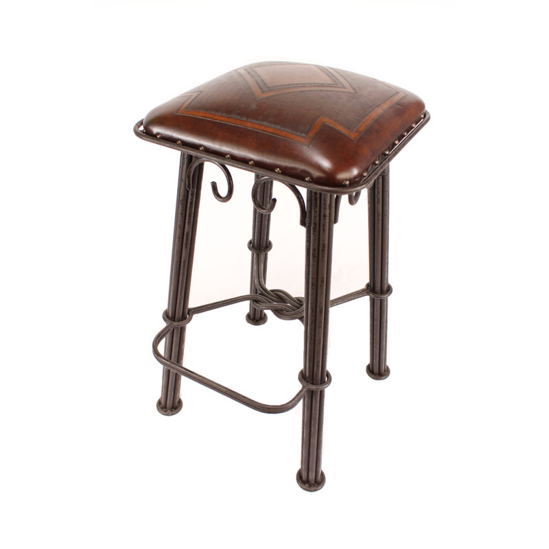 Greber Upholstered Stool with Metal Frame, Bar Stool (30” Seat Height), Antique Brown
