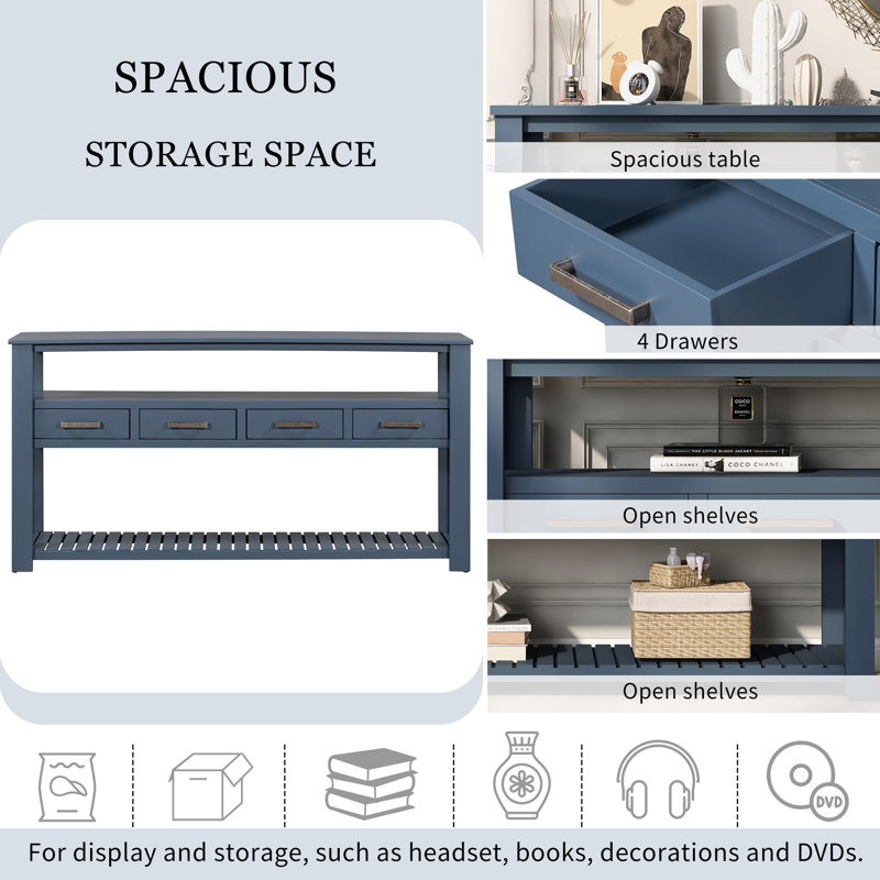 U_style 62.2" sleek console table, modern living room furniture with 4-drawer storage and 2-shelf display, multifunctional design