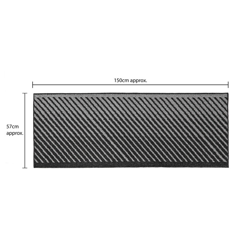 Non-Slip Striped Indoor Doormat, Black, Rectangle W57 x L150 cm