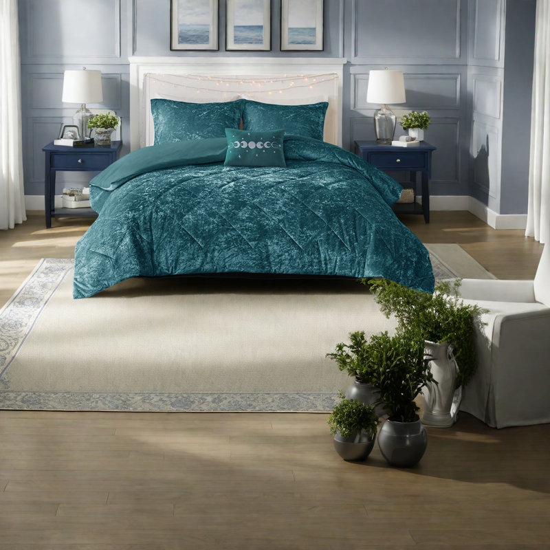 Ensembles de literie en velours luxueux, style glam bleu sarcelle en polyester pour la maison