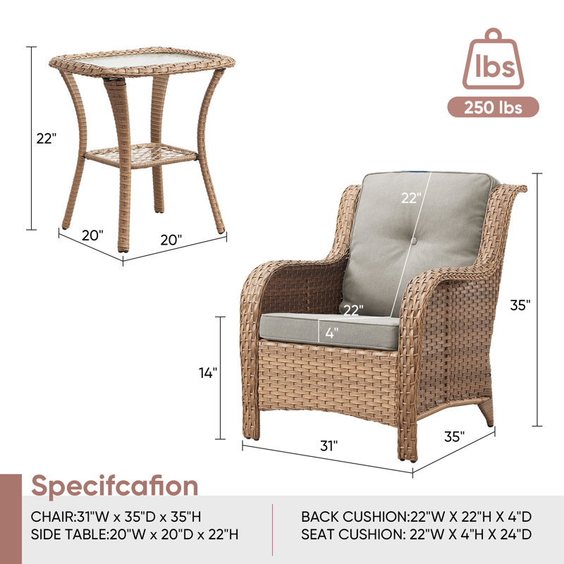 Fauteuil en osier avec coussins et table d'appoint Carolina, Beige
