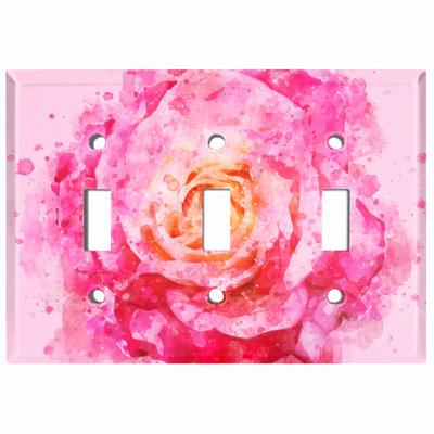 Metal Light Switch Plate Outlet Cover (Flower Rose 1 - Triple Toggle)
