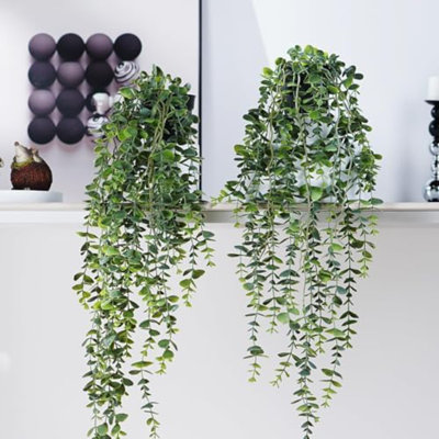 Plante artificielle suspendue 2 pièces Fausse plante lierre Vigne Faux eucalyptus vignes Fausse verdure pour mur Salon Maison Étagère Bureau Salle de bain Extérieur Intérieur Décor (Type 7)