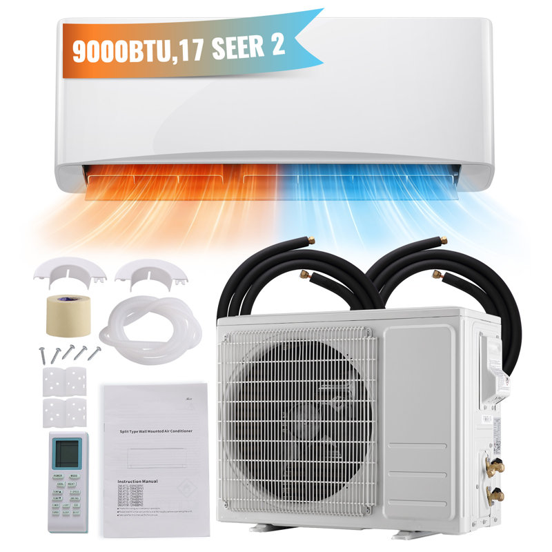DEMULLER 9000 BTU Mini Split Air Conditioner,17 SEER2 Inverter Ductless Heat Pump, 115V Energy Efficient Cooling and Heating System, Ultra Quiet, 4-in-1 Air Conditioner with 24H Timer & Complete Installation Kit