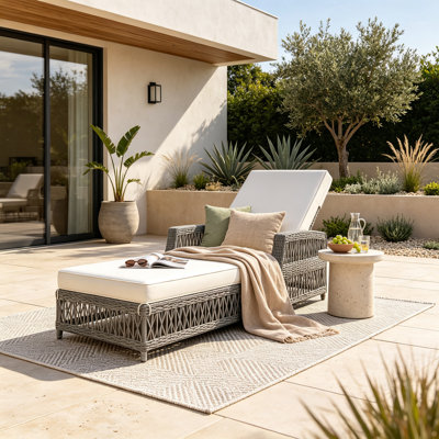 Outdoor Adjustable Reclining Chaise Lounge Chair, Wicker Patio Recliner with Armrests & Removable Cushion for Poolside Garden Backyard