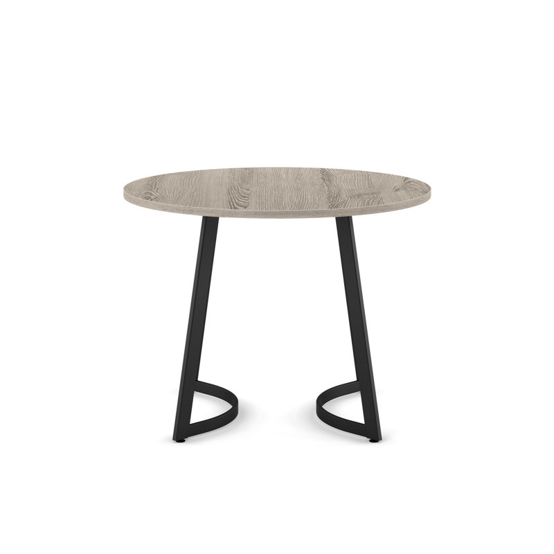 Monowi Round 39'' Dining Table, Gray-Beige Top/Black Base