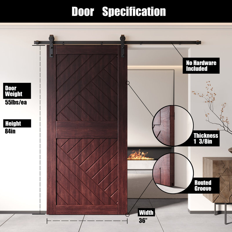 Porte de grange en bois de pin fini et acajou à motif géométrique Homacer de Homacer, 36 po x 84 po
