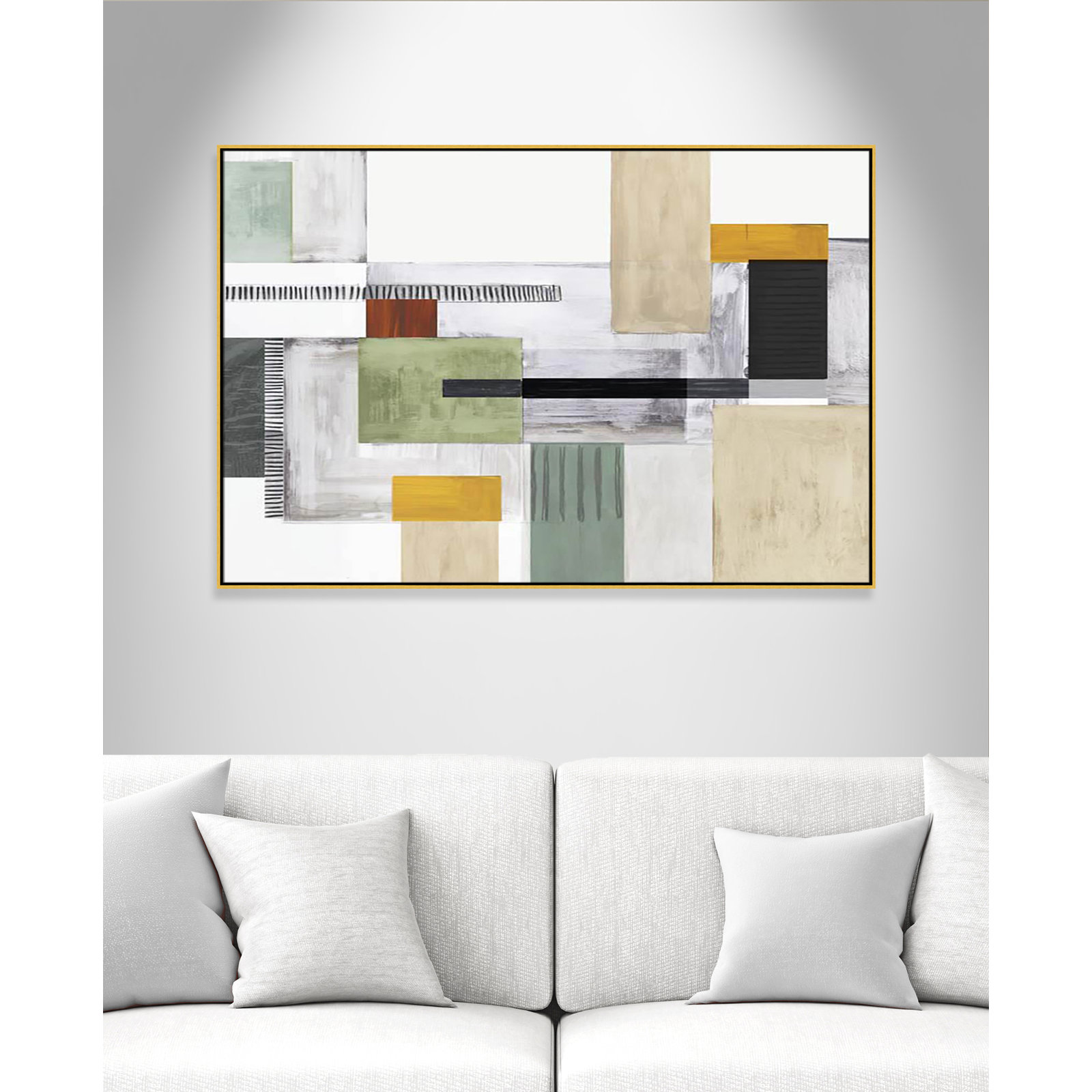 Playful Blocks Print by Tom Reeves, 41.5" H x 61.5" W x 2" D, Gold Floater Framed, No Mat