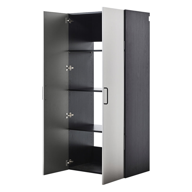 Armoire de rangement murale de style contemporain, 32 po L 79 po x P 20 po, apparence gris métallique, tiroirs et portes, résistance à la chaleur de l'eau, bordure à double épaisseur, matériau de qualité E0, tablette